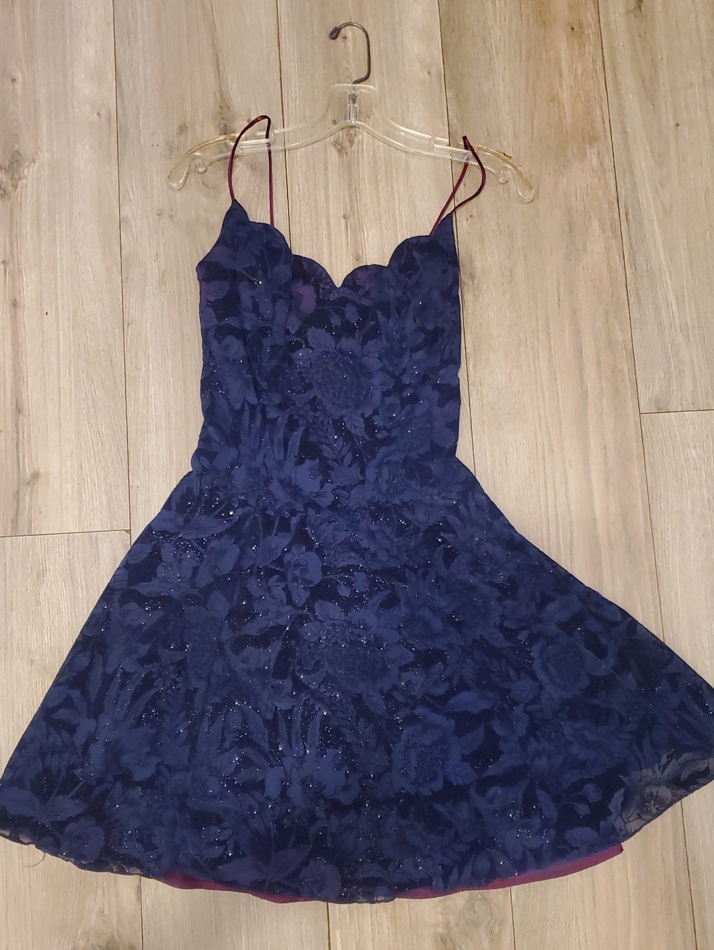 Navy Floral Scallop Neck A-Line Dress